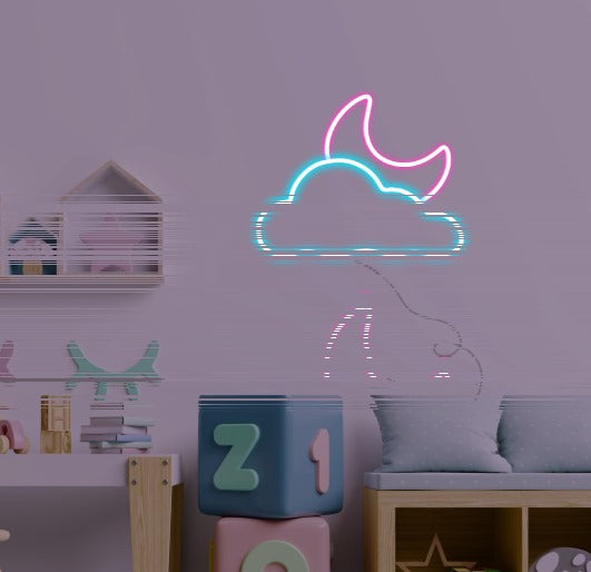 Moon and Cloud Neon Sign