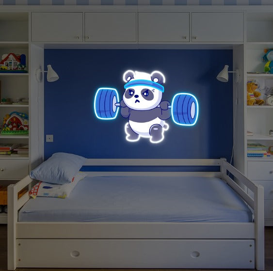 Panda Lifting Barbell Gym UV Neon Sign