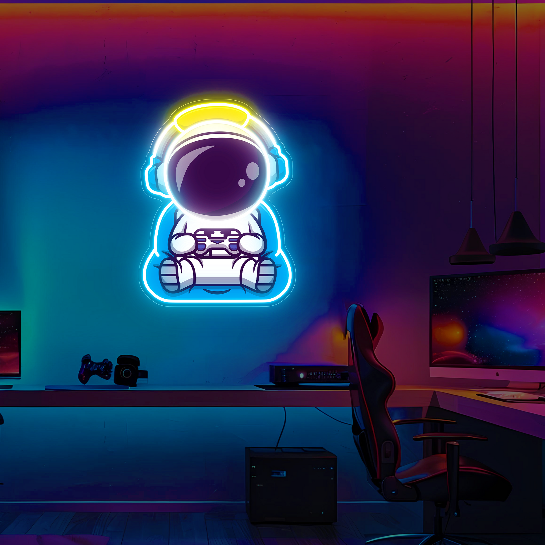 Astronaut Gaming UV Neon Sign