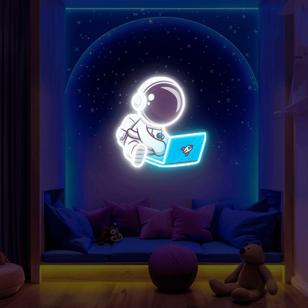 Astronaut Laptop UV Neon Sign