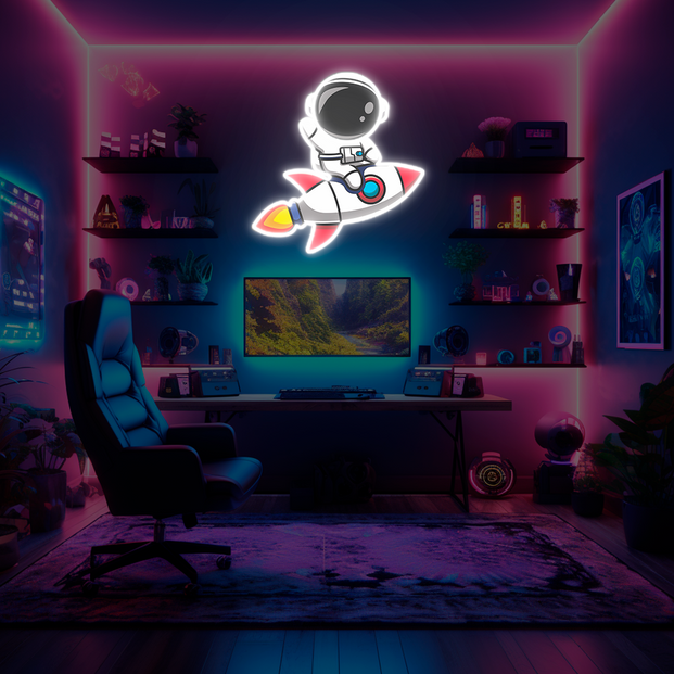 Astronaut Rocket UV Neon Sign