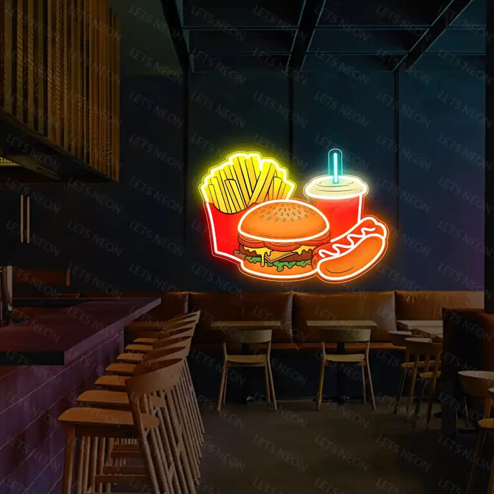 Fries, Burger, Drink UV Neon Sign Lets Neon