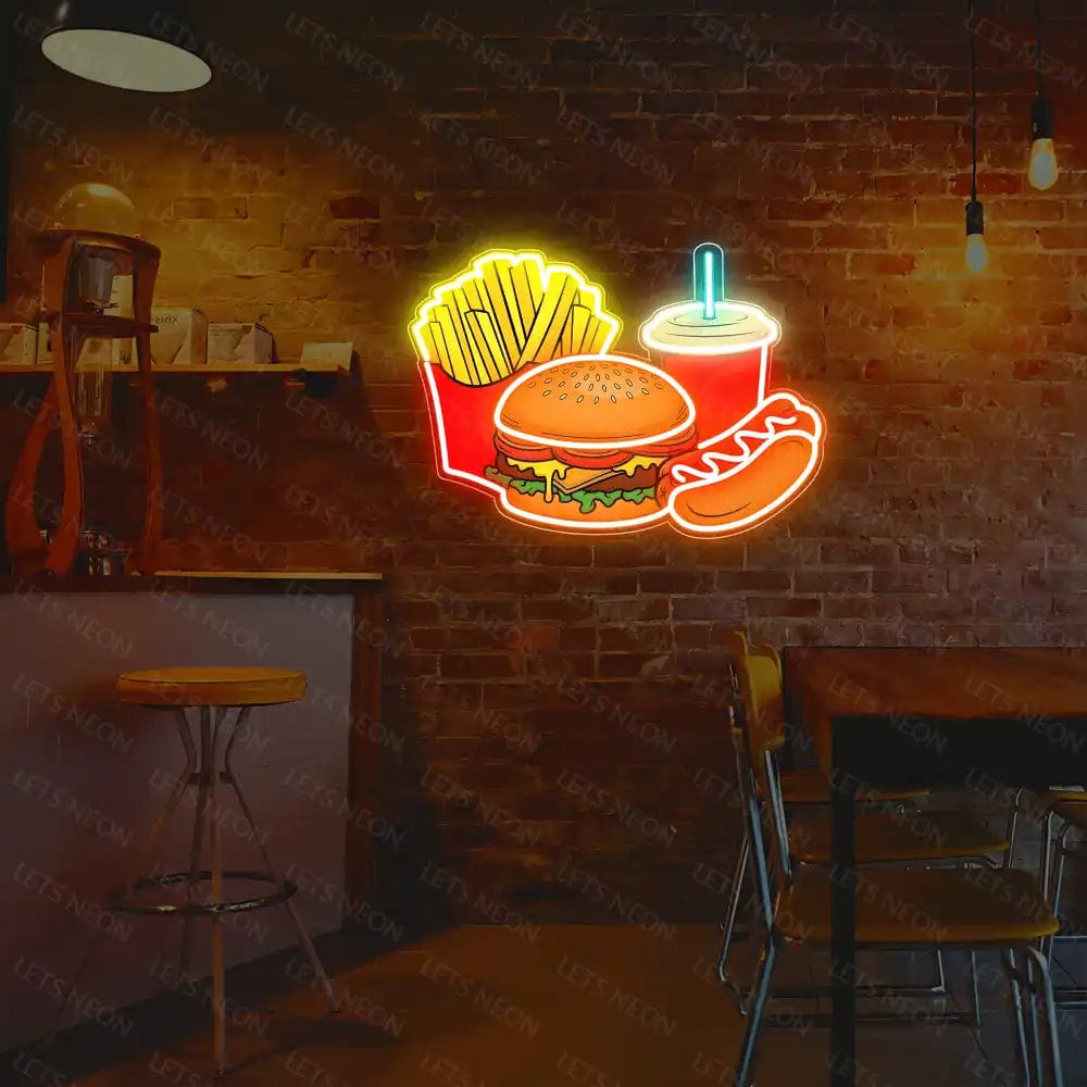 Fries, Burger, Drink UV Neon Sign Lets Neon