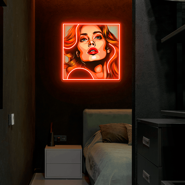 Red Hair Girl Pop Art UV Neon Sign