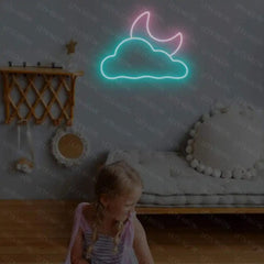 Moon and Cloud Neon Sign , Kids Room Decor Lets Neon