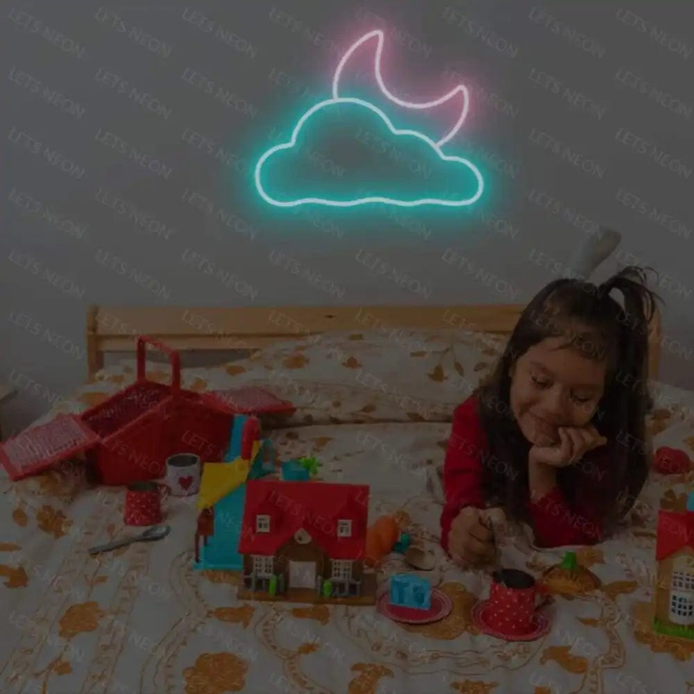 Moon and Cloud Neon Sign , Kids Room Decor Lets Neon