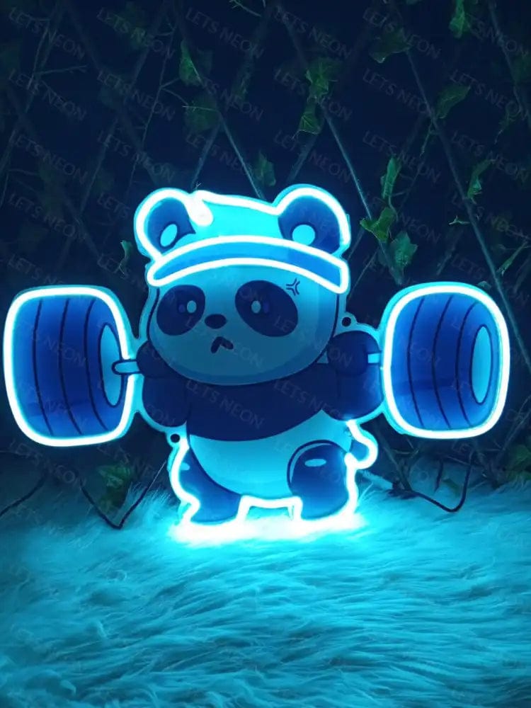 Panda Lifting Barbell Gym UV Neon Sign Lets Neon