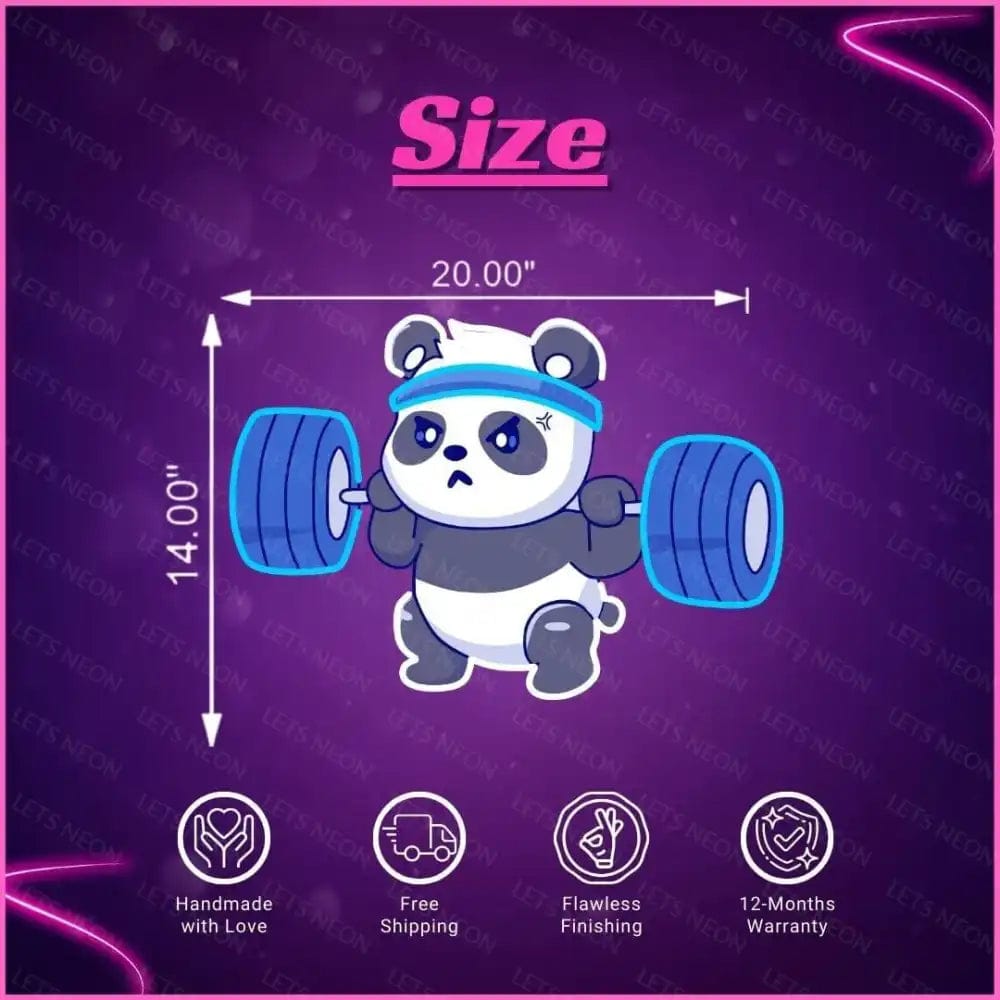 Panda Lifting Barbell Gym UV Neon Sign (Copy) Lets Neon