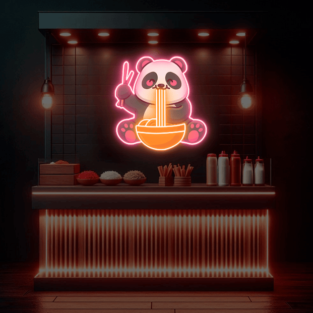 Panda Eating Ramen UV Neon Sign