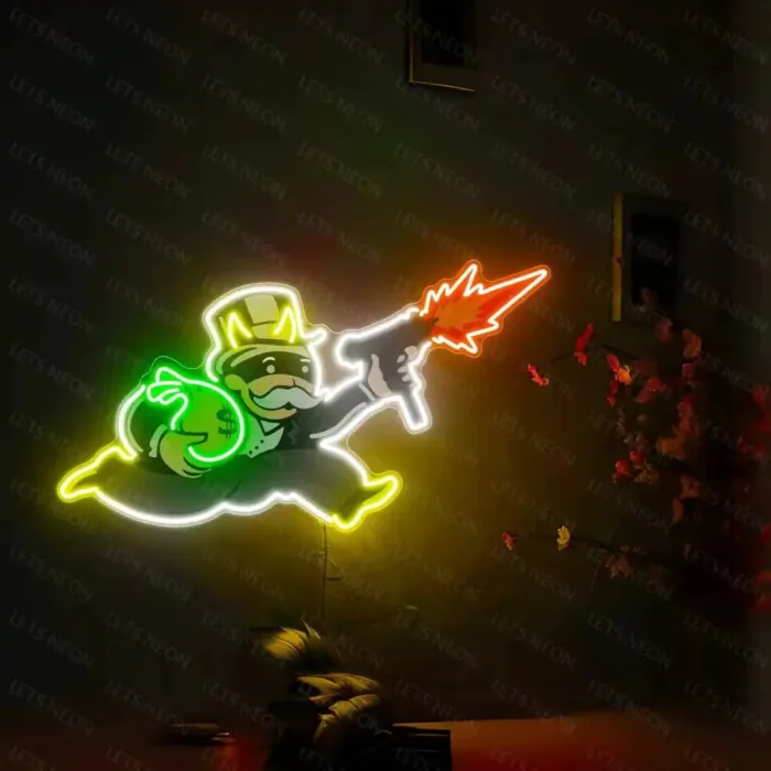 Monopoly Man Running with Money UV Neon Sign