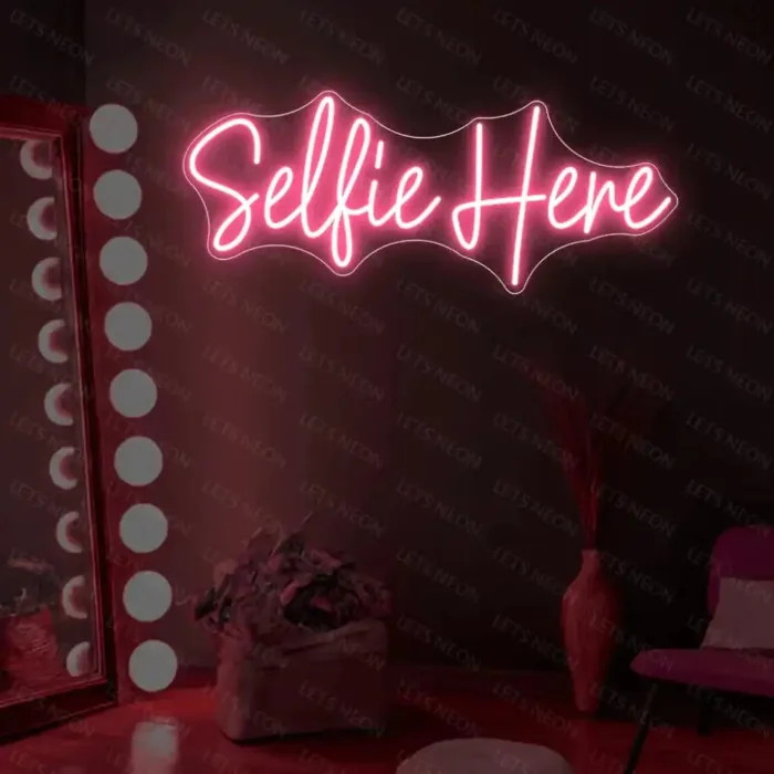Selfie Here Neon Sign